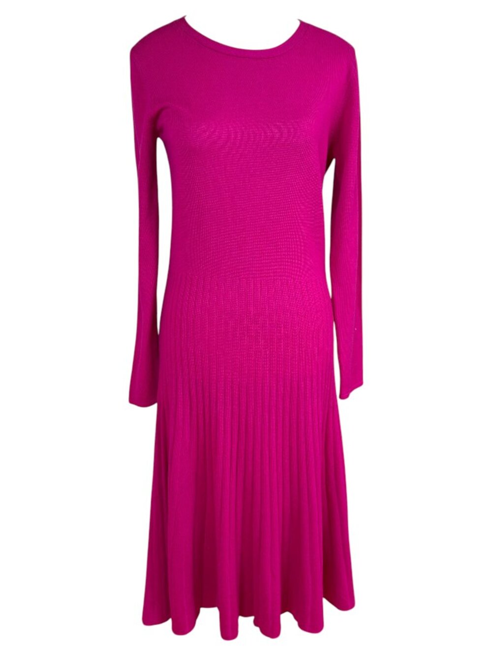 Pure Collection Knit Dress Wool Cashmere Midi Pleated Magenta Pink Fit Flare (6)